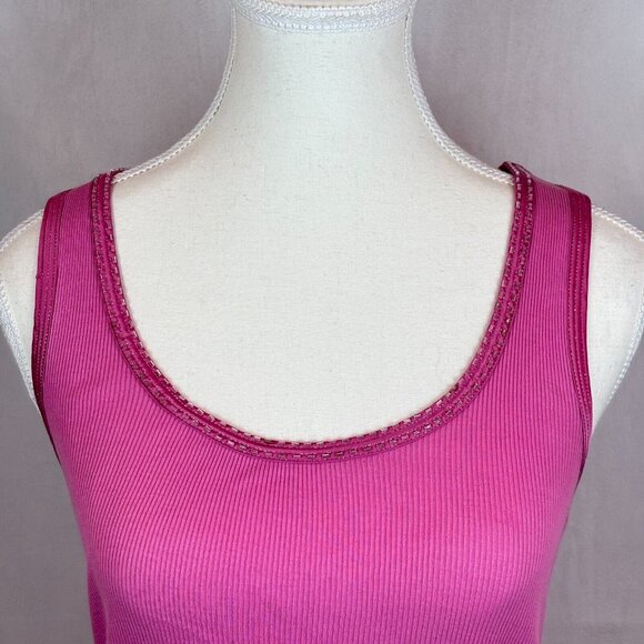 Express Y2K Women's Pink Beaded Sparkle Tank Top Size Medium Retro Colorful 2007 - Picture 2 of 11